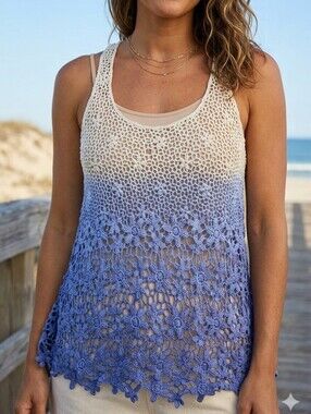 Delusive Ombré Crochet Floral Lace Tank Top-LG